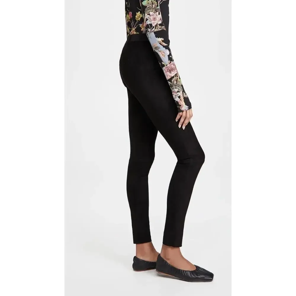 Alice + Olivia Front Zip Black Lambskin Suede Leggings Size 4